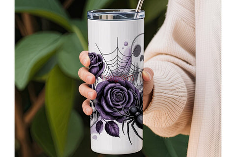 Spooky Halloween Floral Skull Tumbler Sublimation DesignSVG 