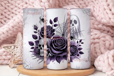 Spooky Halloween Floral Skull Tumbler Sublimation DesignSVG 