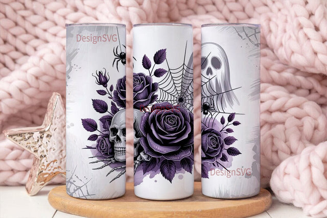 Spooky Halloween Floral Skull Tumbler Sublimation DesignSVG 