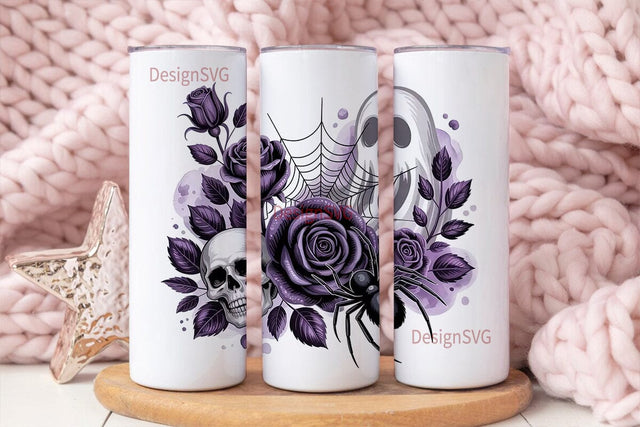 Spooky Halloween Floral Skull Tumbler Sublimation DesignSVG 