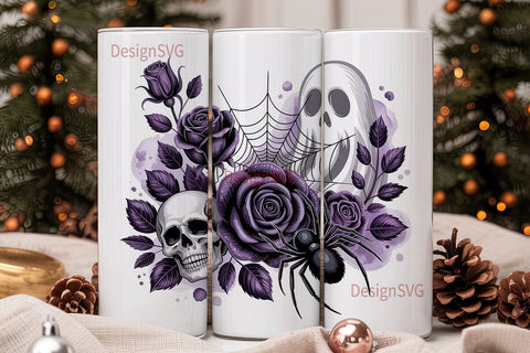 Spooky Halloween Floral Skull Tumbler Sublimation DesignSVG 