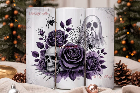 Spooky Halloween Floral Skull Tumbler Sublimation DesignSVG 