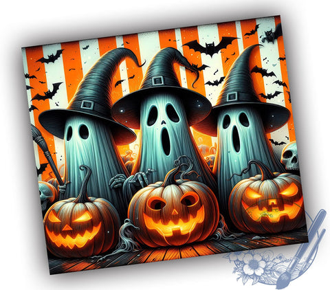 Spooky Halloween Ghosts 20oz Skinny Tumbler PNG, Spooky Vibes Tumbler Sublimation Wrap, Straight & Tapered Tumbler Wrap, Instant Digital Download Sublimation ToriDesigns 