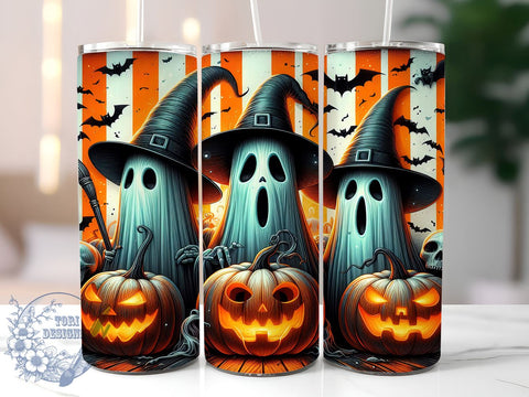 Spooky Halloween Ghosts 20oz Skinny Tumbler PNG, Spooky Vibes Tumbler Sublimation Wrap, Straight & Tapered Tumbler Wrap, Instant Digital Download Sublimation ToriDesigns 