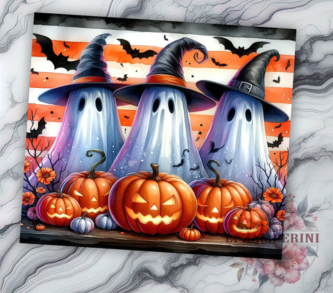 Spooky Halloween Ghosts 20oz Tumbler Wrap PNG, Spooky Vibes Tumbler PNG Sublimation Design, Straight & Tapered Tumbler Wrap, Instant Digital Download Sublimation Li Zamperini 
