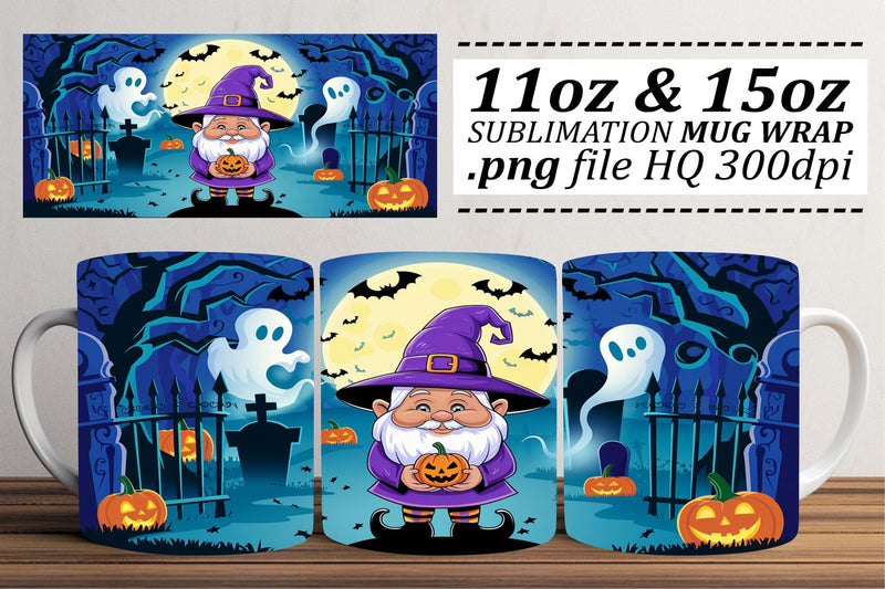 Spooky Halloween Gnome Mug Wrap 15oz Sublimation afrosvg 