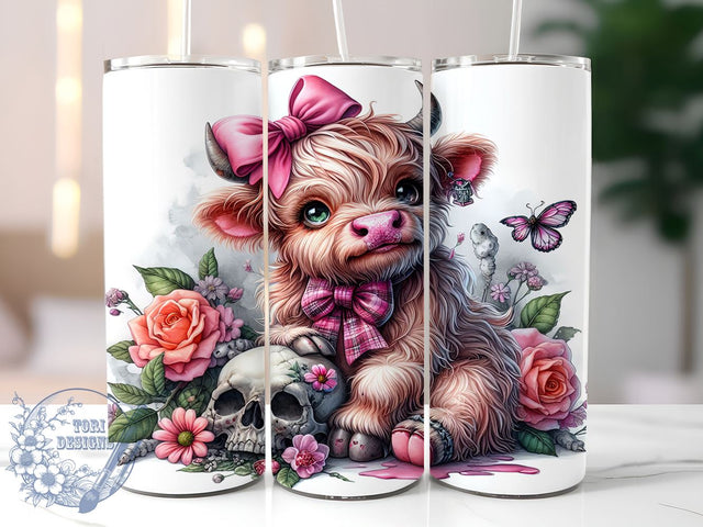 Spooky Halloween Highland Cow 20oz Skinny Tumbler PNG, Spooky Coquette Tumbler Sublimation Wrap, Straight & Tapered Tumbler Wrap, Instant Digital Download Sublimation ToriDesigns 