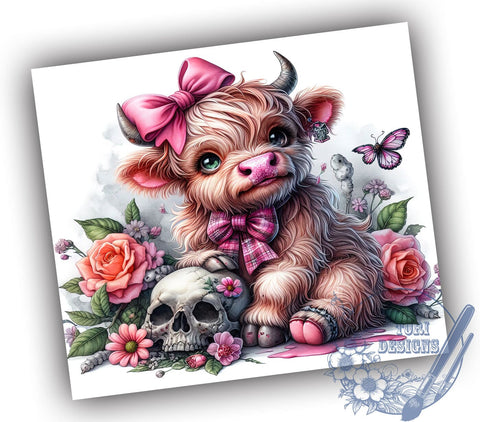 Spooky Halloween Highland Cow 20oz Skinny Tumbler PNG, Spooky Coquette Tumbler Sublimation Wrap, Straight & Tapered Tumbler Wrap, Instant Digital Download Sublimation ToriDesigns 