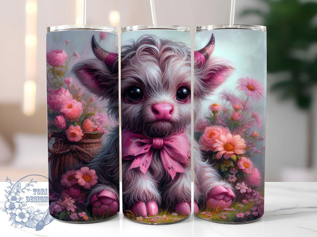 Spooky Halloween Highland Cow 20oz Skinny Tumbler PNG, Spooky Coquette Tumbler Sublimation Wrap, Straight & Tapered Tumbler Wrap, Instant Digital Download Sublimation ToriDesigns 