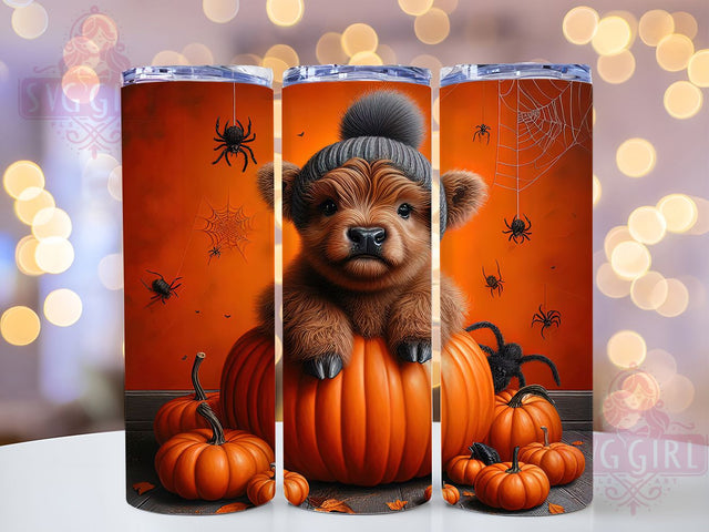 Spooky Halloween Highland Cow Tumbler Wrap, Cute Pumpkin Sublimation Design, Spooky Cow Tumbler Wrap, 20oz Skinny Tumbler Wrap, Fall Farm Animal Drinkware, Trick Or Treat Cow Wrap, Autumn Cowgirl Sublimation Sublimation SvggirlplusArt 
