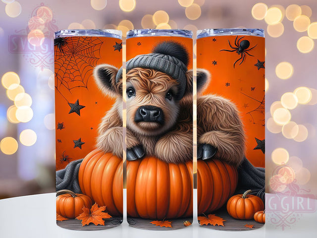 Spooky Halloween Highland Cow Tumbler Wrap, Cute Pumpkin Sublimation Design, Spooky Cow Tumbler Wrap, 20oz Skinny Tumbler Wrap, Fall Farm Animal Drinkware, Trick Or Treat Cow Wrap, Autumn Cowgirl Sublimation Sublimation SvggirlplusArt 