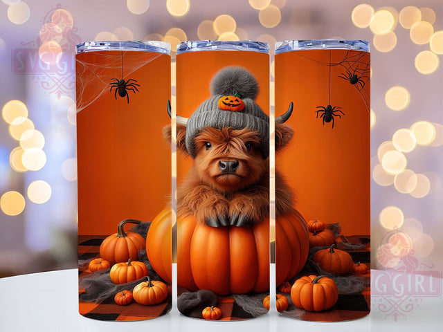 Spooky Halloween Highland Cow Tumbler Wrap, Cute Pumpkin Sublimation Design, Spooky Cow Tumbler Wrap, 20oz Skinny Tumbler Wrap, Fall Farm Animal Drinkware, Trick Or Treat Cow Wrap, Autumn Cowgirl Sublimation Sublimation SvggirlplusArt 