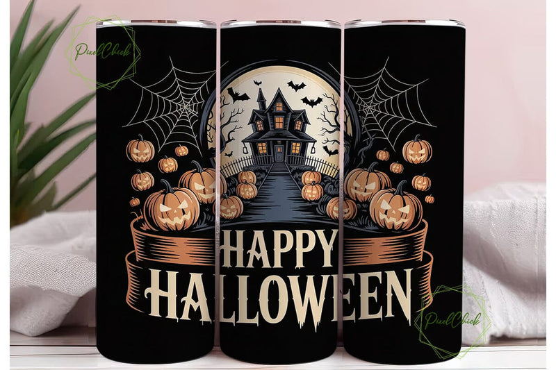 Spooky Halloween House 20oz Tumbler Wrap Sublimation PixelChick 