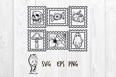 Spooky Halloween Line Art Postage Stamps svg png eps SVG dadan_pm 