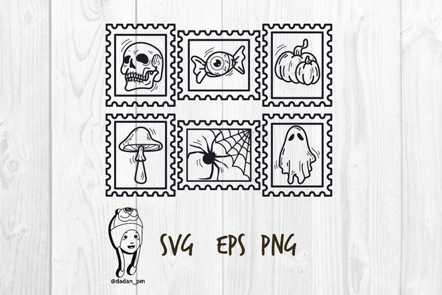 Spooky Halloween Line Art Postage Stamps svg png eps SVG dadan_pm 
