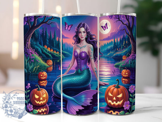 Spooky Halloween Mermaid Tumbler, Spooky Mermaid, Mermaid Tumbler, 20oz Tumbler Wrap, Skinny Tumbler Png, Sublimation Design, Instant Download Sublimation ToriDesigns 