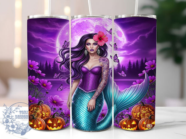 Spooky Halloween Mermaid Tumbler, Spooky Mermaid, Mermaid Tumbler, 20oz Tumbler Wrap, Skinny Tumbler Png, Sublimation Design, Instant Download Sublimation ToriDesigns 