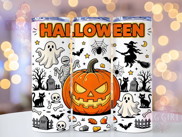 Spooky Halloween Pattern 20oz Tumbler, Halloween Pattern, Spooky Cute, Halloween Design, Fall Vibes, Whimsical Charm, 20oz Wrap, Sublimation Tumbler Sublimation SvggirlplusArt 