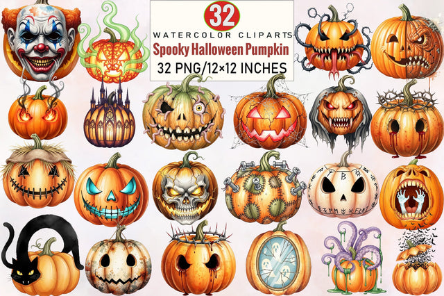 Spooky Halloween Pumpkin Clipart Bundle. Sublimation SVGArt 