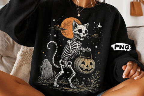 Spooky Halloween Skeleton Cat PNG Design SVG DesignDestine 