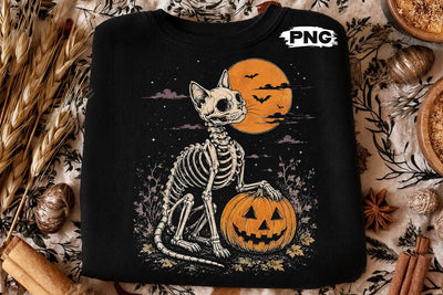Spooky Halloween Skeleton Cat PNG Design SVG DesignDestine 