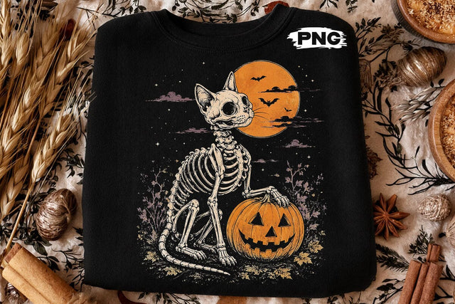 Spooky Halloween Skeleton Cat PNG Design SVG DesignDestine 