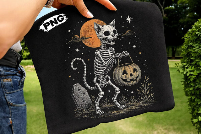 Spooky Halloween Skeleton Cat PNG Design SVG DesignDestine 