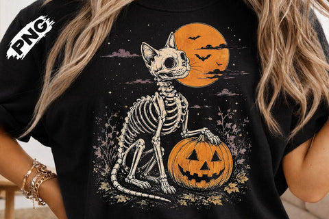 Spooky Halloween Skeleton Cat PNG Design SVG DesignDestine 