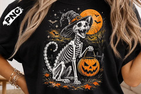 Spooky Halloween Skeleton Cat PNG Design SVG DesignDestine 