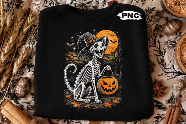 Spooky Halloween Skeleton Cat PNG Design SVG DesignDestine 
