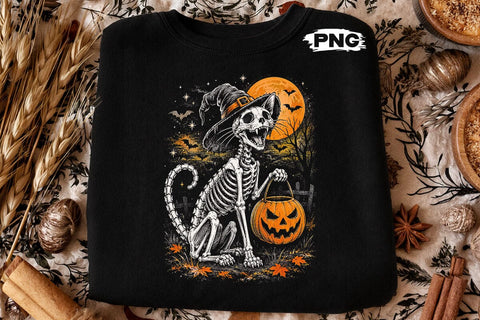 Spooky Halloween Skeleton Cat PNG Design SVG DesignDestine 