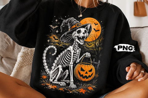 Spooky Halloween Skeleton Cat PNG Design SVG DesignDestine 