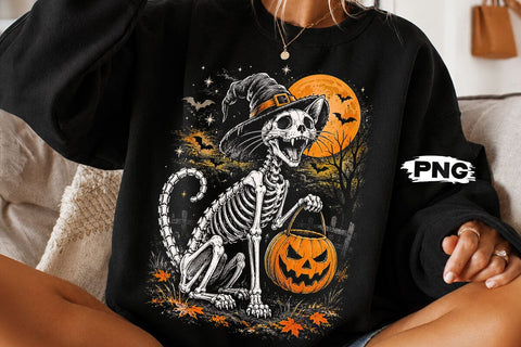 Spooky Halloween Skeleton Cat PNG Design SVG DesignDestine 