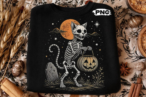 Spooky Halloween Skeleton Cat PNG Design SVG DesignDestine 