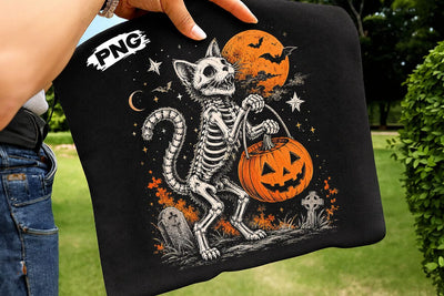 Spooky Halloween Skeleton Cat PNG Design SVG DesignDestine 