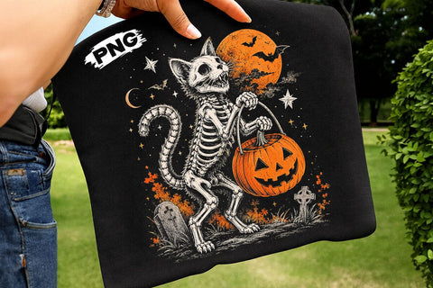 Spooky Halloween Skeleton Cat PNG Design SVG DesignDestine 