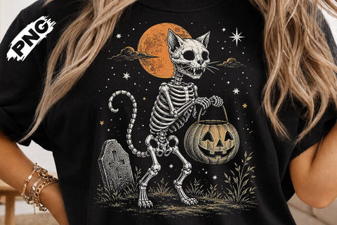 Spooky Halloween Skeleton Cat PNG Design SVG DesignDestine 