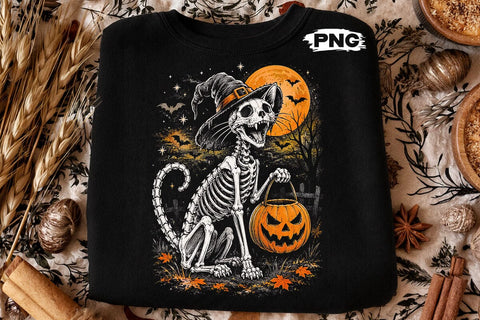 Spooky Halloween Skeleton Cat PNG Design SVG DesignDestine 