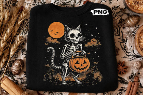 Spooky Halloween Skeleton Cat PNG Design SVG DesignDestine 
