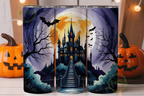 Spooky Haunted Castle 20oz Tumbler Wrap Sublimation PixelChick 