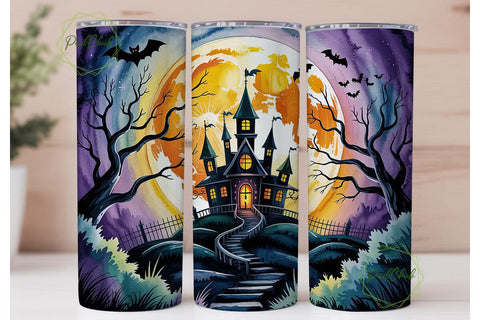 Spooky Haunted Castle 20oz Tumbler Wrap Sublimation PixelChick 