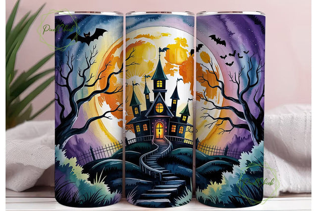 Spooky Haunted Castle 20oz Tumbler Wrap Sublimation PixelChick 