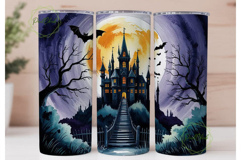 Spooky Haunted Castle 20oz Tumbler Wrap Sublimation PixelChick 