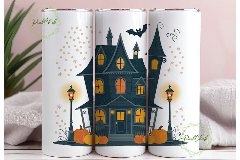 Spooky Haunted House 20oz Tumbler Wrap Sublimation PixelChick 