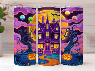 Spooky Haunted House Halloween Ghost Tumbler, Spooky Haunted House Wrap, Haunted Ghost Cup, 20Oz Sublimation Design, Autumn Ghost Drinkware, Fall Halloween Mug, Kawaii Haunted Tumbler Sublimation Lara' s Designs 