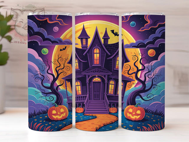 Spooky Haunted House Halloween Ghost Tumbler, Spooky Haunted House Wrap, Haunted Ghost Cup, 20Oz Sublimation Design, Autumn Ghost Drinkware, Fall Halloween Mug, Kawaii Haunted Tumbler Sublimation Lara' s Designs 