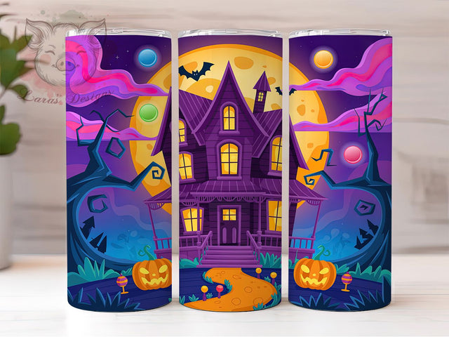 Spooky Haunted House Halloween Ghost Tumbler, Spooky Haunted House Wrap, Haunted Ghost Cup, 20Oz Sublimation Design, Autumn Ghost Drinkware, Fall Halloween Mug, Kawaii Haunted Tumbler Sublimation Lara' s Designs 