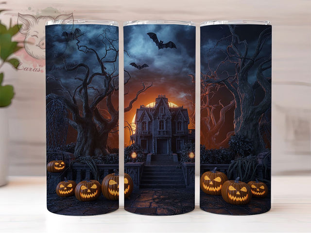 Spooky Haunted House Halloween Tumbler, Spooky Wrap, Halloween Tumbler, 20Oz Tumbler, Sublimation Design, Ghost Mansion, Creepy Vibes Sublimation Lara' s Designs 