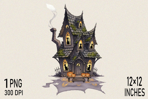 Spooky haunted house with glowing window Sublimation Clipart Sublimation SVGArt 