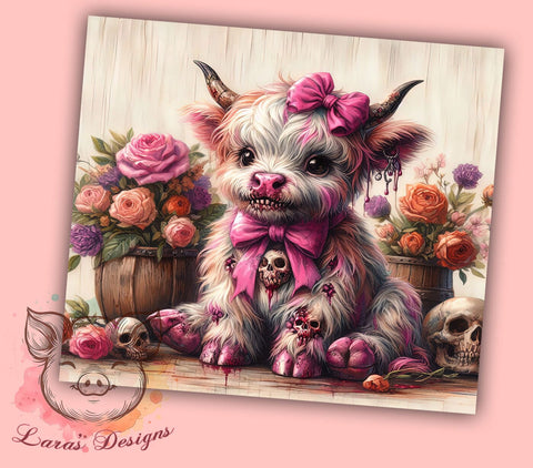 Spooky Highland Cow 20 oz Skinny Tumbler Sublimation Design, Straight & Tapered Tumbler Png, Spooky Season Tumbler Png, Digital Download PNG Sublimation Lara' s Designs 